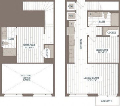 Floor plan for 2 beds, 2 baths, 996 sqft
